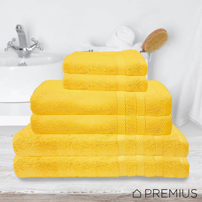 Shopbobbys Premius Premium 6-Piece Combed Cotton Bath Towel Set, Yellow