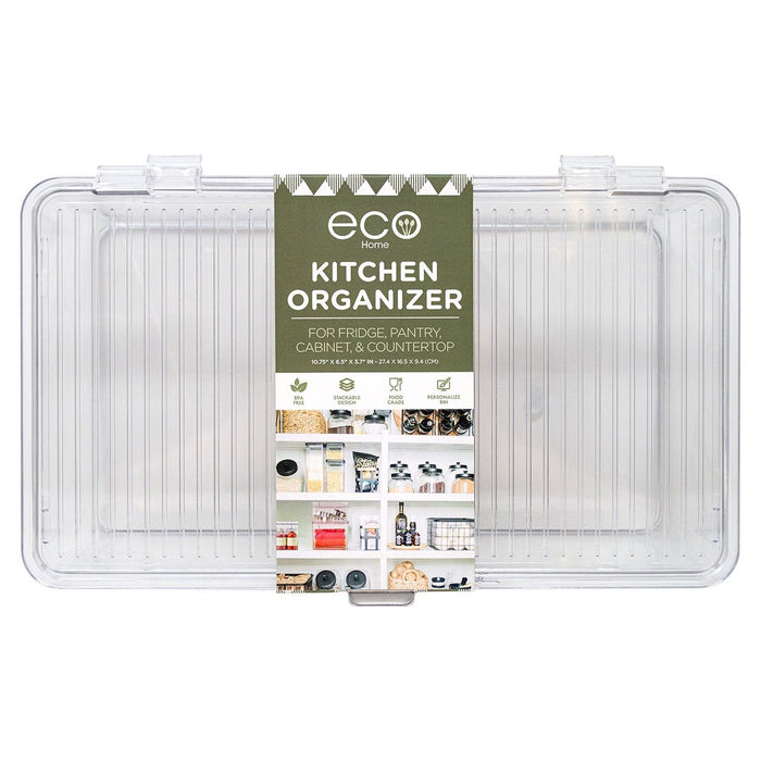 Shopbobbys Premius Rectangular Kitchen Organizer Box With Hinged Lid, Clear, 10.75X6.5X3.7 Inches