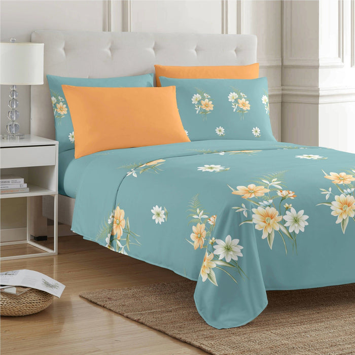 Shopbobbys Premius Lucea Soft Wrinkle-Free Microfiber Sheet Set, Soft Blue-Orange