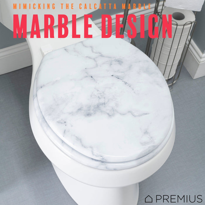 Shopbobbys Premius Wood Toilet Seat, White Marble, Standard Round, 17 Inches