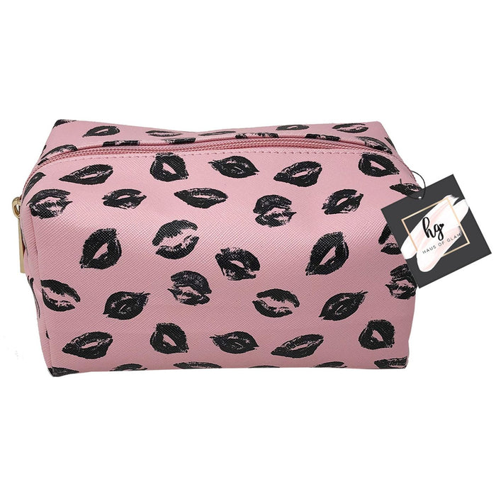 Shopbobbys Premius Cosmetic Bag With Gold Metal Zipper, Lips Print, 9X4X4 Inches