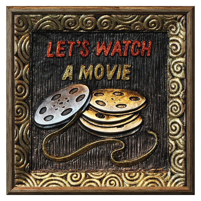 Shopbobbys Premius 3D Let’S Watch A Movie Framed Wall Decor, Brown, 14X14 Inches