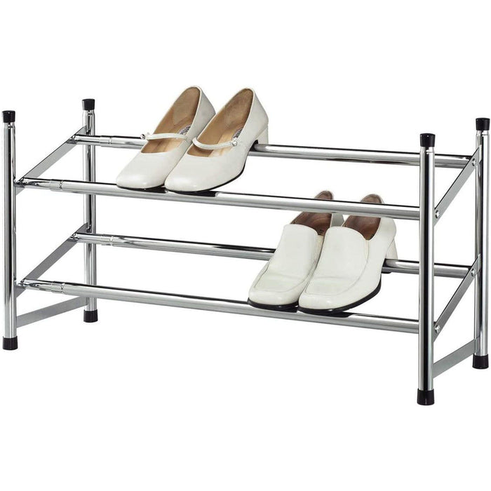 Home Basics 2-Tier Expandable Shoe Rack, Chrome, 24x9x4 Inches