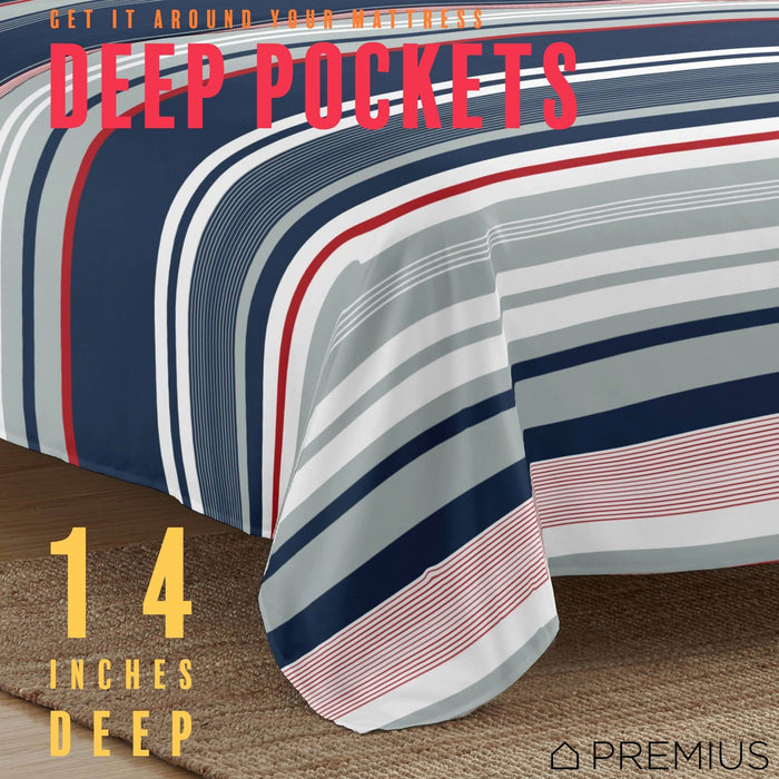 Shopbobbys Premius Mateo Soft Wrinkle-Free Microfiber Sheet Set, Blue-Multi-Striped