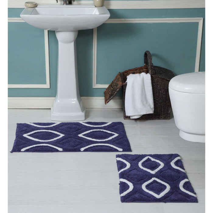 Shopbobbys Premius Diamond 2 Piece Non-Slip Bath Rug Set, 17X24, 20X32 Inches