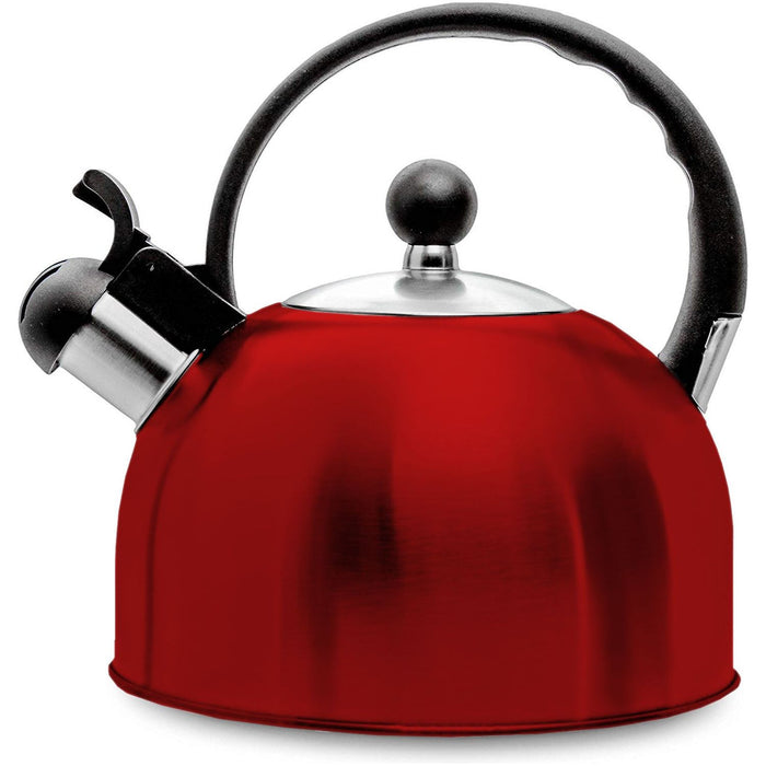 Shopbobbys Premius Stainless Steel Whistling Tea Kettle, Red, 2.5 Liters