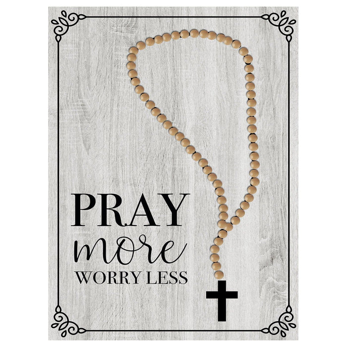 Shopbobbys Premius Pray More Worry Less Religious Beaded Wood Plaque, 12X16 Inches