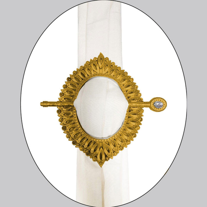 Shopbobbys Premius Medallion Oval Decorative One Pair Curtain Tie Back, Gold, 9X6.5 Inches