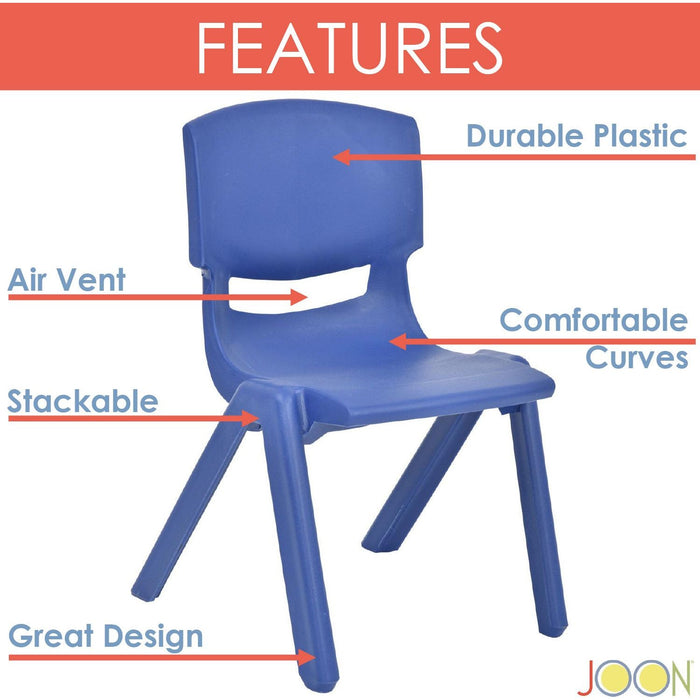 Shopbobbys Joon Stackable Plastic Kids Learning Chairs, Dark Blue, 20.5X12.75X11 Inches, 2-Pack (Pack Of 2)