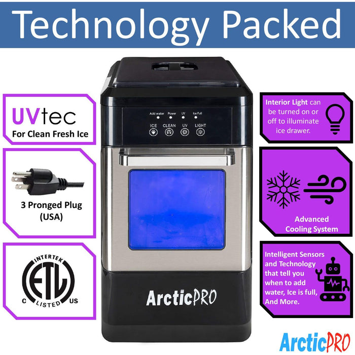 Shopbobbys Arctic-Pro Ice Pellet Portable Ice Maker With Uv Light And Ice Draw, Black-Stainless Steel