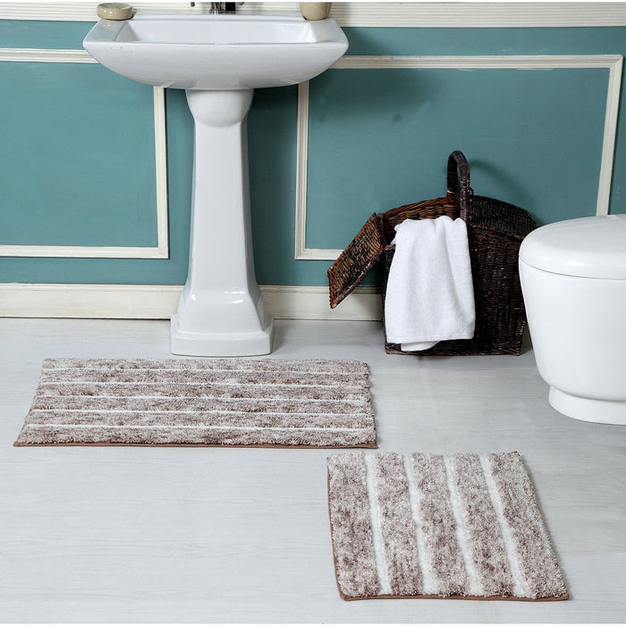 Shopbobbys Premius Striped 2 Piece Non-Slip Bath Rug Set, 17X24, 20X32 Inches