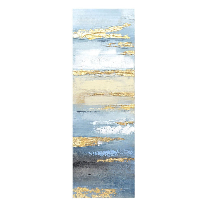 Shopbobbys Premius Wind And Water Abstract Hand Embellished Foil Canvas Wall Art, Blue-Gold, 12X35.5 Inches