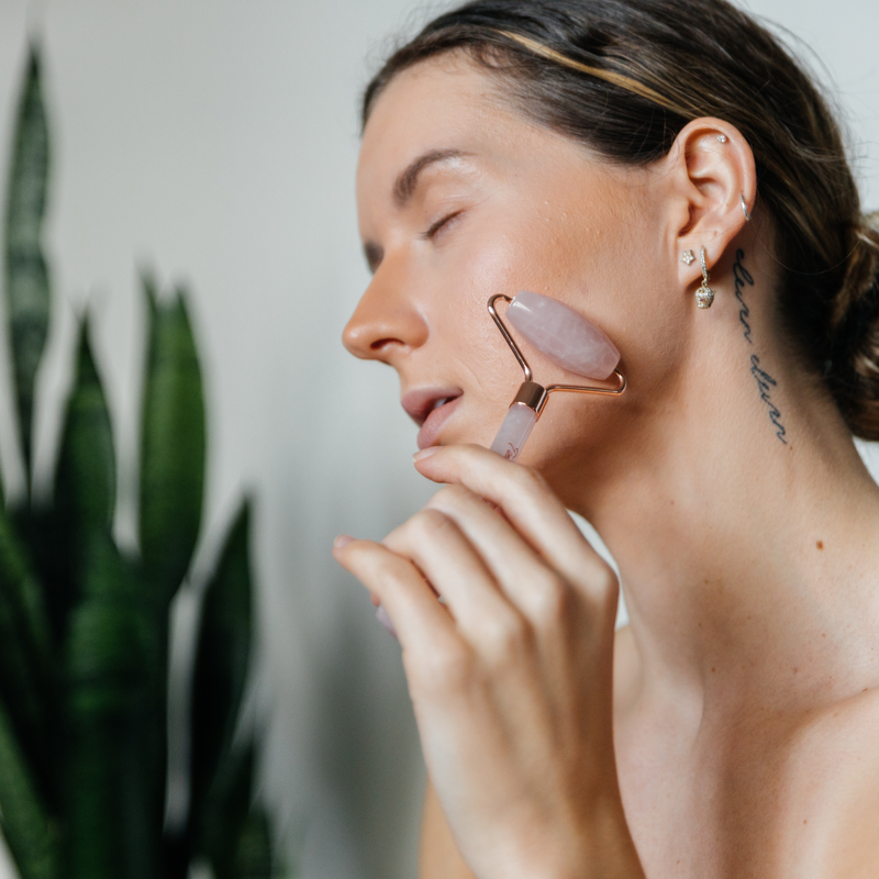 Timeless Organics Skin Care Rose Quartz Facial Roller Device Gray