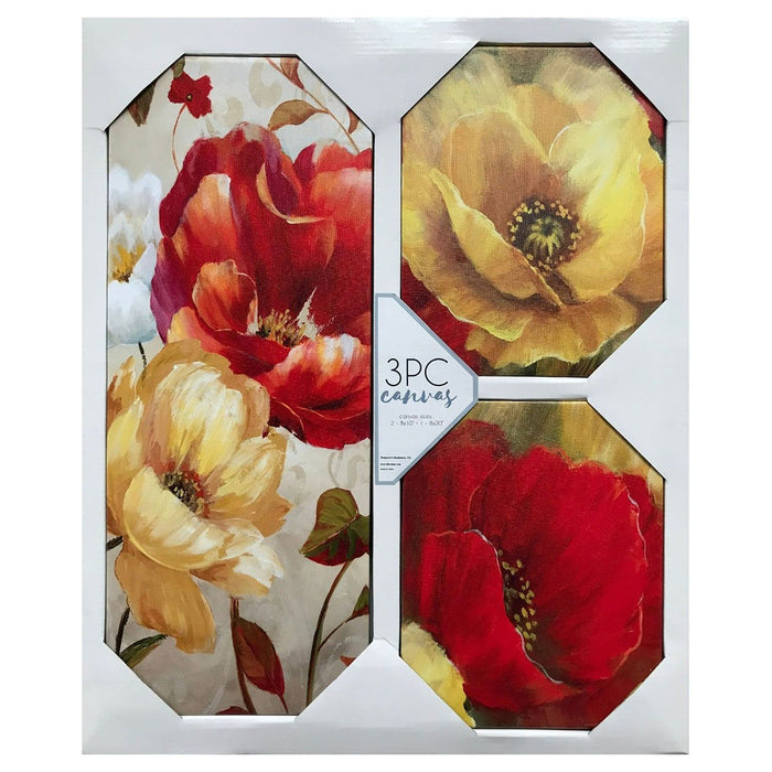 Shopbobbys Premius 3-Piece Floral Canvas Wall Art, Red-Yellow, 23X19 Inches Overall