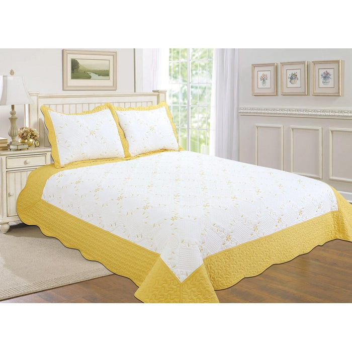 Shopbobbys Premius Reversible Quilt Set, Bordered Embroidered Floral