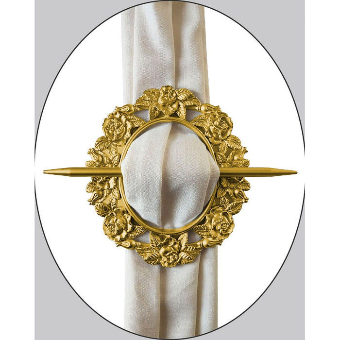 Shopbobbys Premius Rose Oval Decorative One Pair Of Curtain Tie Back, Gold, 7X8 Inches