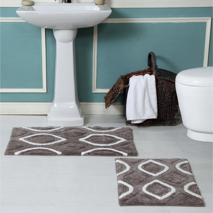 Shopbobbys Premius Diamond 2 Piece Non-Slip Bath Rug Set, 17X24, 20X32 Inches