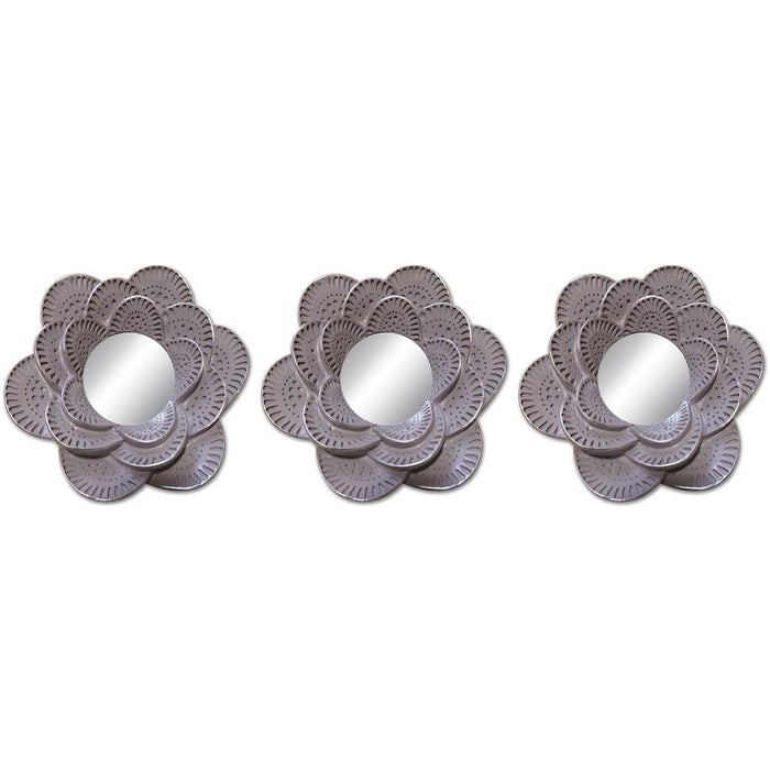 Shopbobbys Premius 3-Piece Flower Decorative Mirror Set, Grey, 26X9 Inches Overall