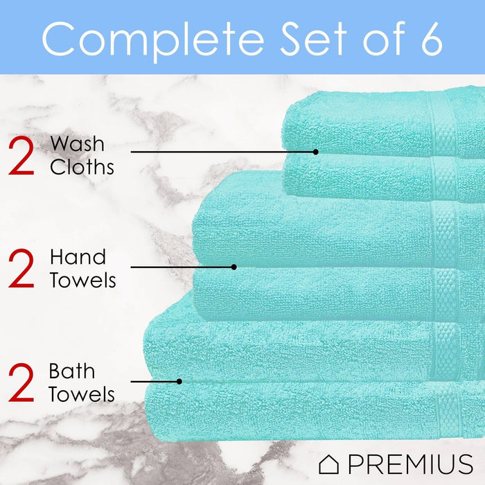 Shopbobbys Premius Premium 6-Piece Combed Cotton Bath Towel Set, Aqua Pure