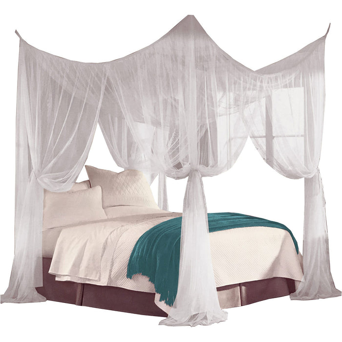 Shopbobbys Just Relax Four Corner Post Elegant Mosquito Net Bed Canopy Set, White, Full-Queen-King