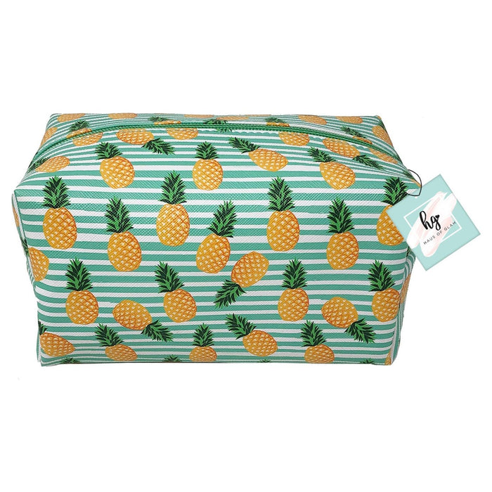 Shopbobbys Premius Cosmetic Bag With Gold Metal Zipper, Pineapples Print, 9X4X4 Inches