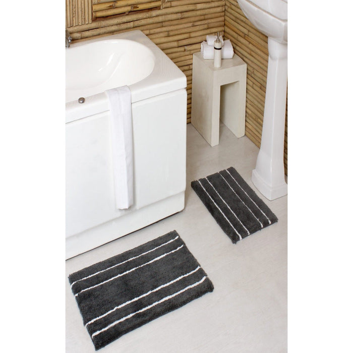 Shopbobbys Premius 2 Piece Striped Bath Rug Set, 17X24 And 20X32 Inches