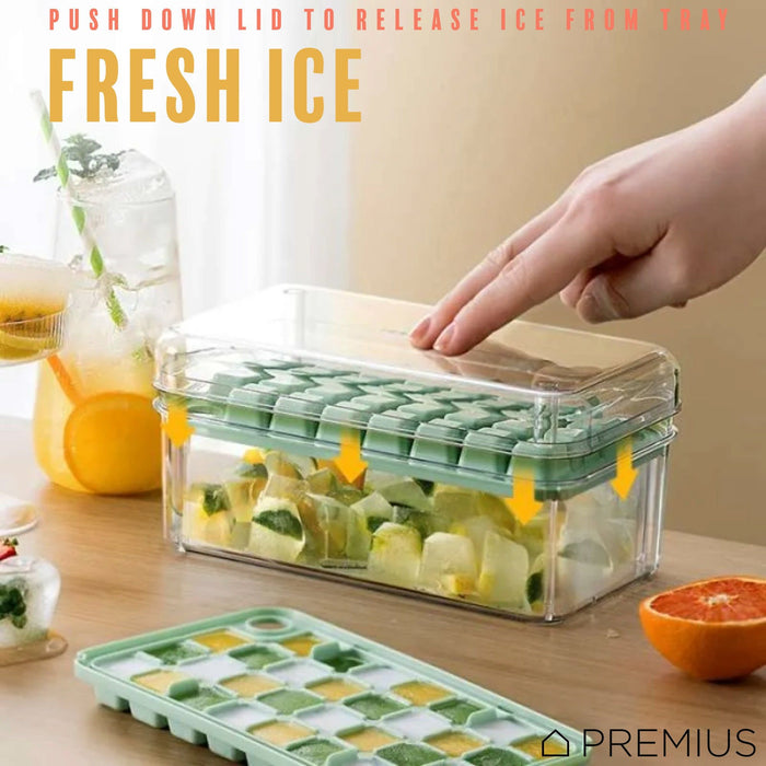 Shopbobbys Premius 2 Tray Ice Cube Tray With Container And Scoop, Green-Clear