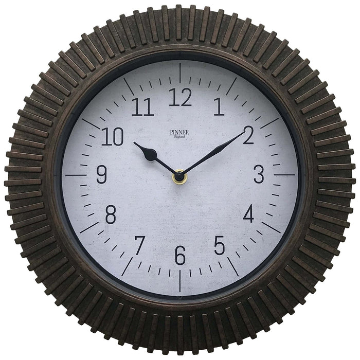 Shopbobbys Premius Brushed Round Ridged Analog Wall Clock, Bronze, 12 Inches