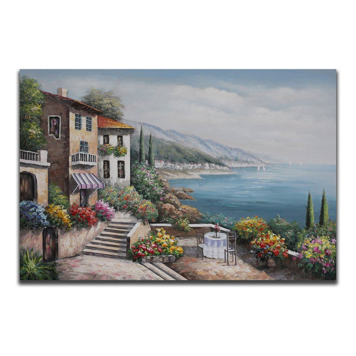 Shopbobbys Premius Large 3D Italian Beach Town Canvas Wall Art, 48X32 Inches