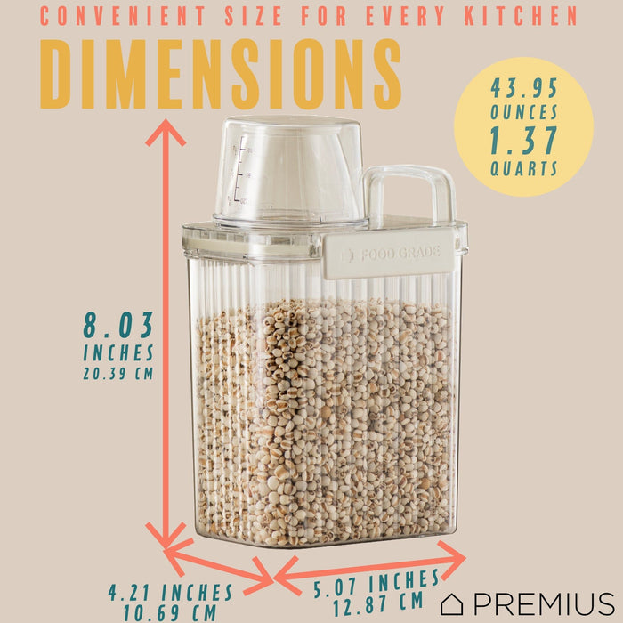 Shopbobbys Premius Plastic Food Storage Container With Measuring Cup, Clear-Natural