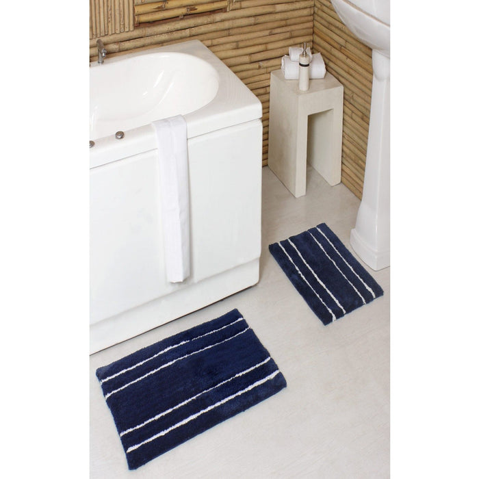 Shopbobbys Premius 2 Piece Striped Bath Rug Set, 17X24 And 20X32 Inches