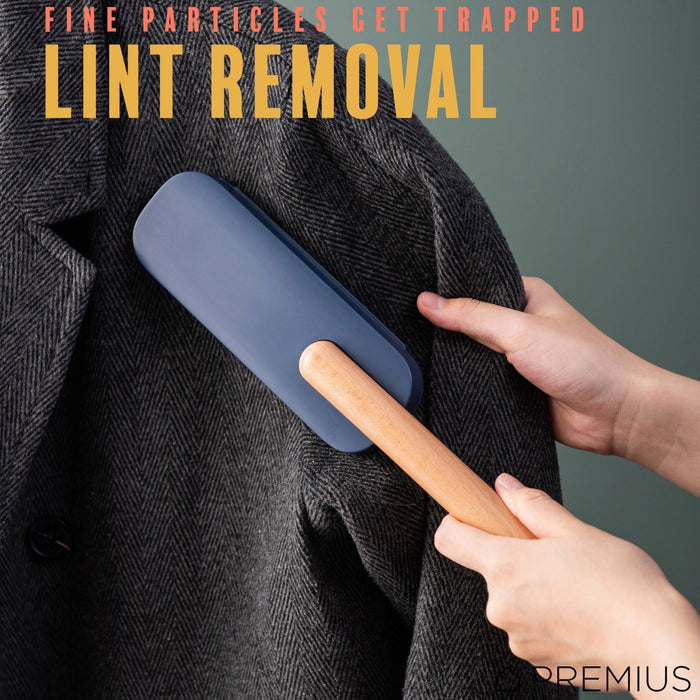 Shopbobbys Premius Fabric Lint Remover With Storage Case And Wood Handle, Blue-Yellow