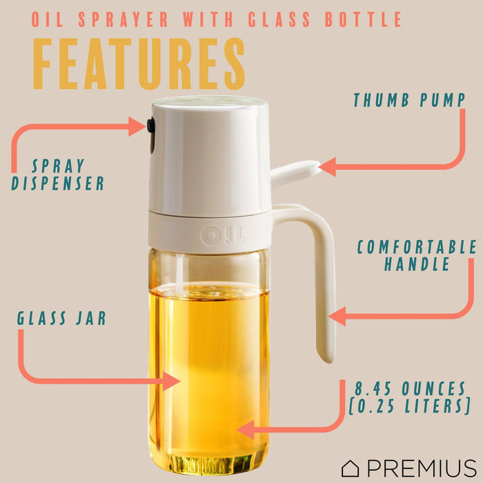 Shopbobbys Premius Glass Oil Sprayer Bottle, Natural, 8.45 Ounces