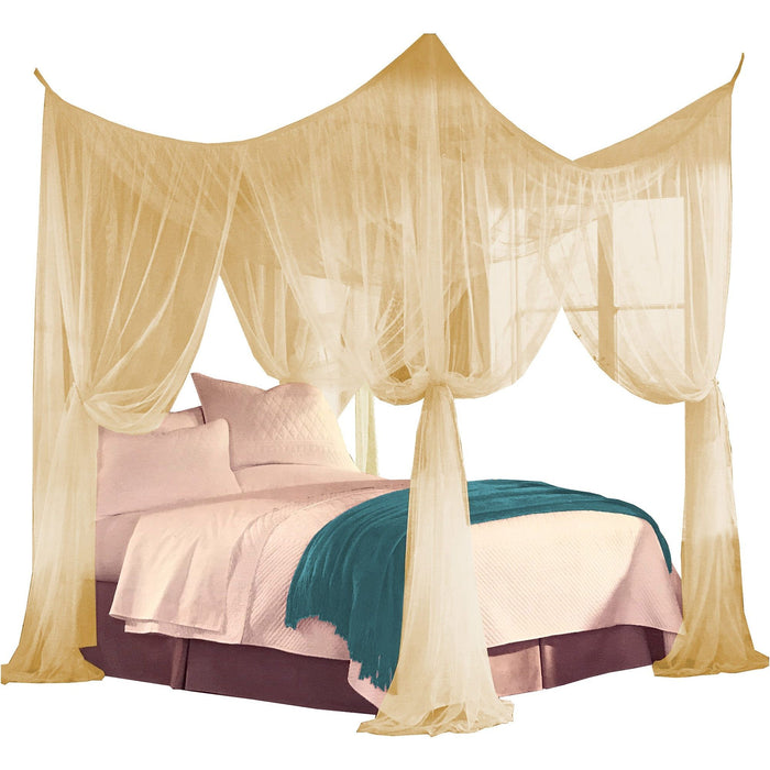 Shopbobbys Just Relax Four Corner Post Elegant Mosquito Net Bed Canopy Set, Beige, Full-Queen-King