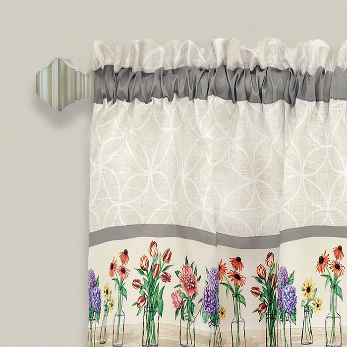 Achim Garden Bloom Printed Kitchen Curtain Set, Multi, Valance 58x13, Tiers 58x36 Inches