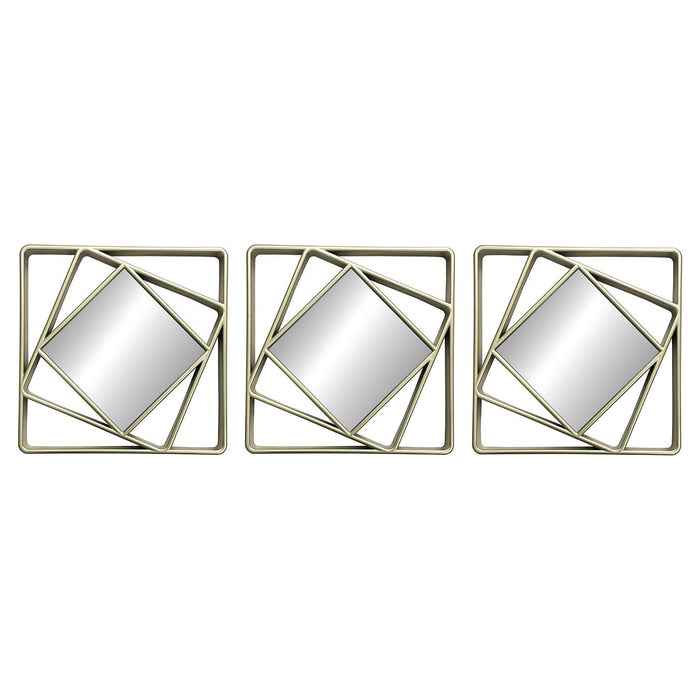 Shopbobbys Premius 3 Piece Square Geometric Mirror Set Wall Decor, Champagne, 10 Inches, 30 Inches Overall