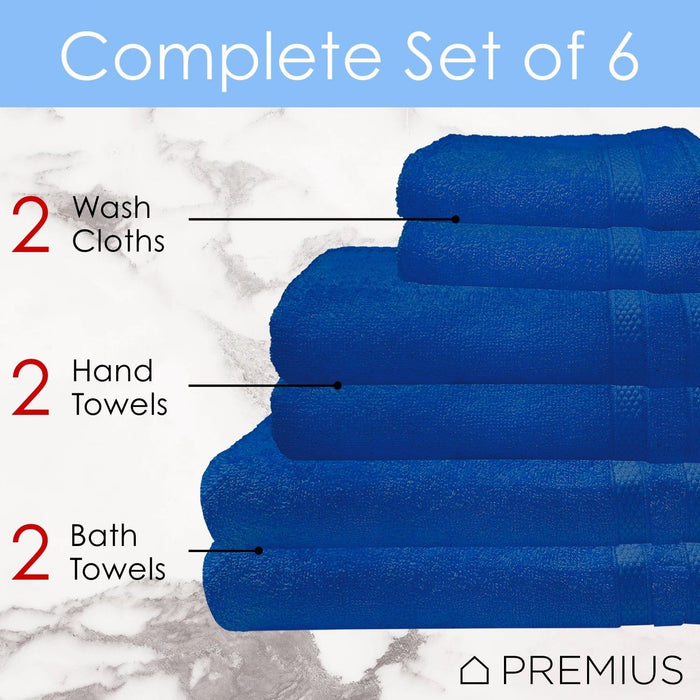 Shopbobbys Premius Premium 6-Piece Combed Cotton Bath Towel Set, Prince Blue