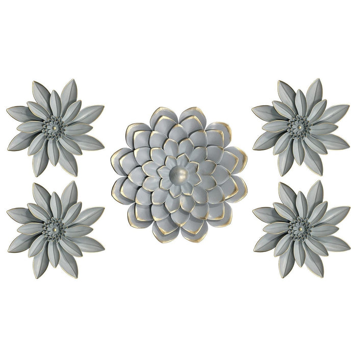 Shopbobbys Premius Mixed 5 Piece Metal Floral Wall Decor Set, Gray, 35X21 Inches