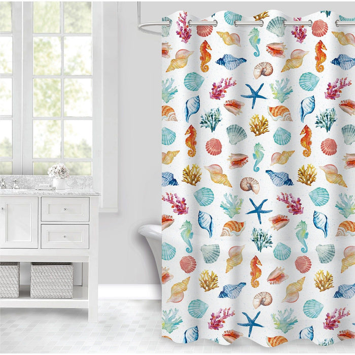 Shopbobbys Premius Peva Grommet Shower Curtain, Coral And Sea Shells, 70X72 Inches