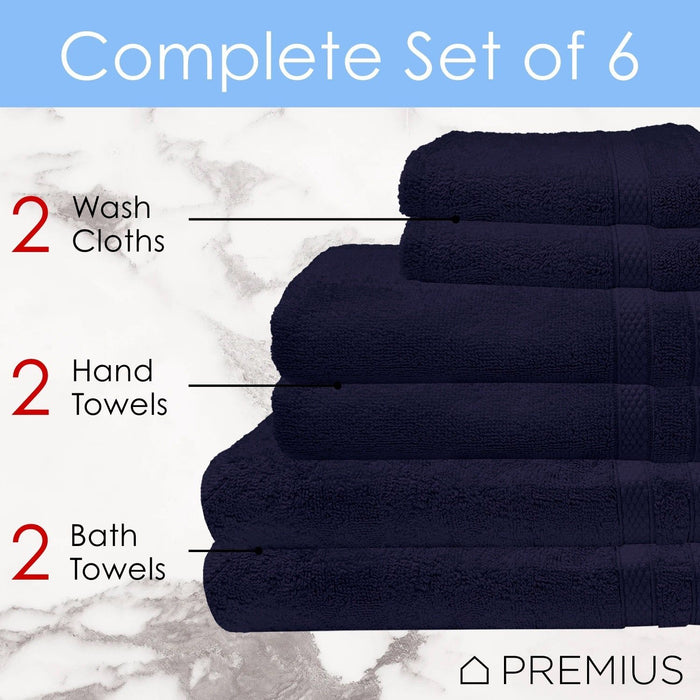 Shopbobbys Premius Premium 6-Piece Combed Cotton Bath Towel Set, Navy