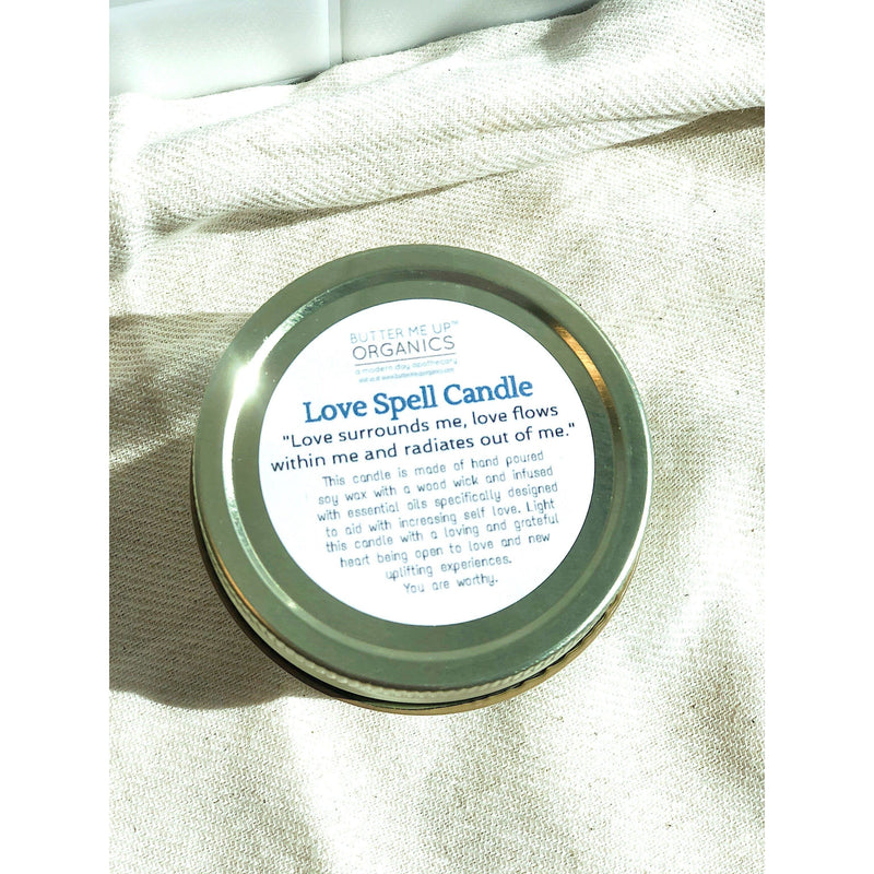 Butter Me Up Organics Love Spell / Intention Candle/ Ritual Candle / Love and Light / Rose Quartz / Crystal Candle Metaphysical
