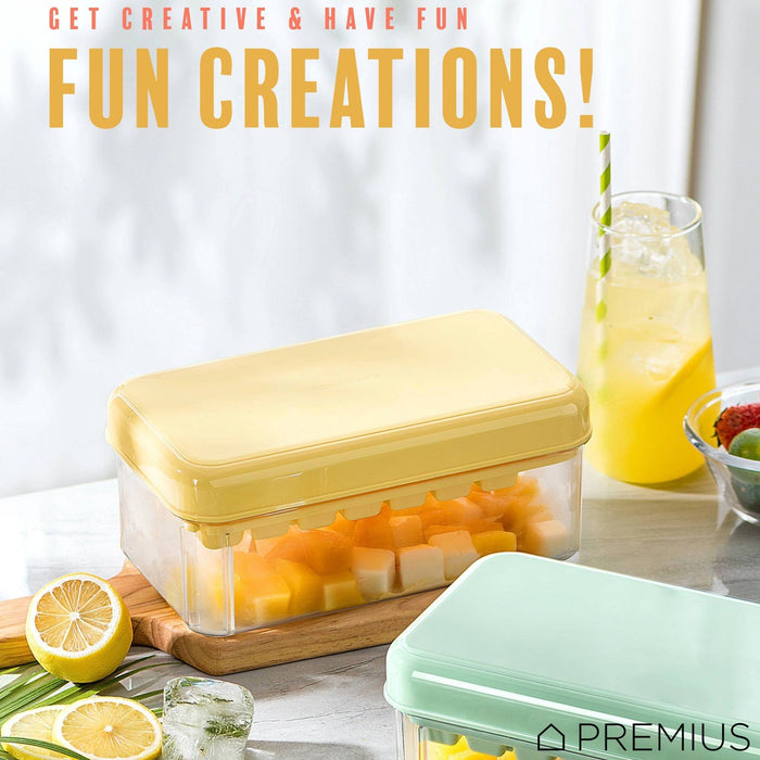 Shopbobbys Premius 2 Tray Ice Cube Tray With Container And Scoop, Yellow-Clear