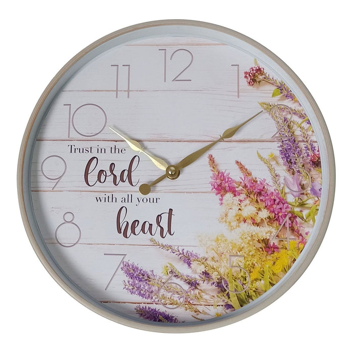 Shopbobbys Premius Trust In The Lord With All Your Heart Round Floral Wall Clock, 12 Inches