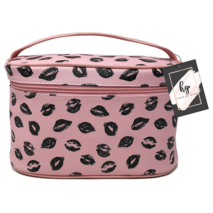 Shopbobbys Premius Cosmetic Bag With Top Handle & Gold Metal Zipper, Lips Print, 10X7X6 Inches