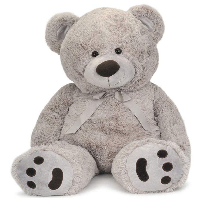 Shopbobbys Joon Huge Teddy Bear With Ribbon, Light Gray