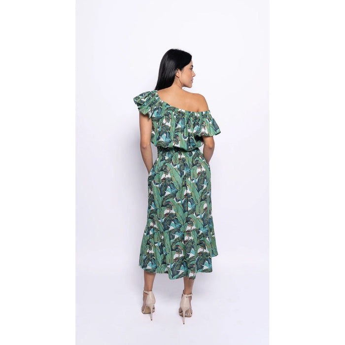 Petal Sleeve Long Dress | Banana Green