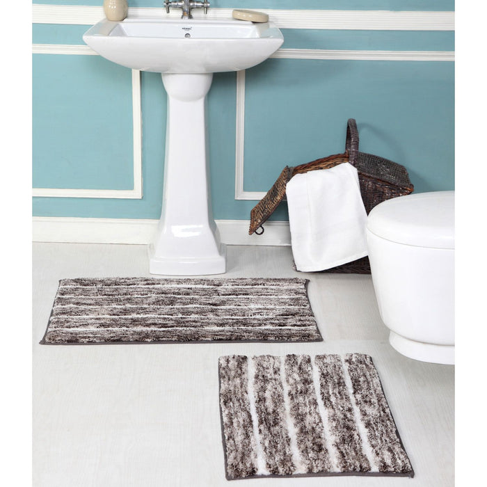 Shopbobbys Premius Striped 2 Piece Non-Slip Bath Rug Set, 17X24, 20X32 Inches