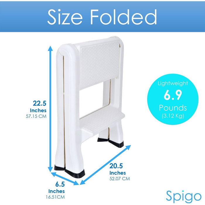 Shopbobbys Spigo Heavy Duty 2-Tier Folding Step Stool Ladder, White, 22.5X20.5X19 Inches