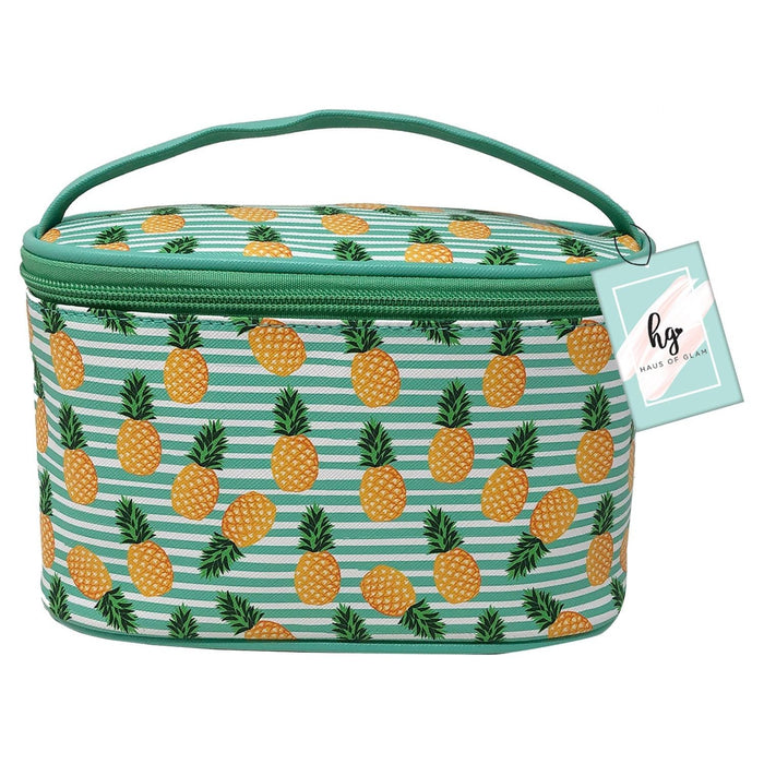 Shopbobbys Premius Cosmetic Bag With Top Handle & Gold Metal Zipper, Pineapples Print, 10X7X6 Inches