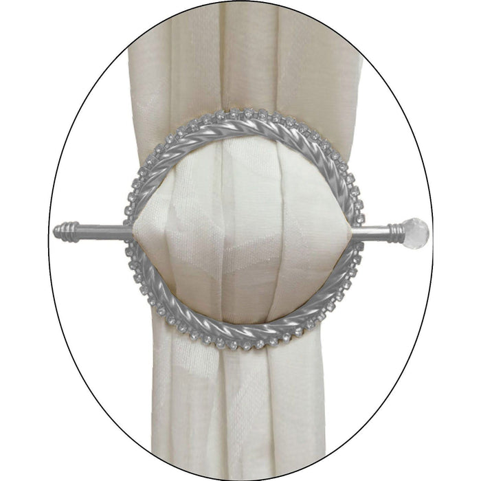 Shopbobbys Premius Round Rhinestone Decorative One Pair Curtain Tie Back, Silver, 6X6 Inches